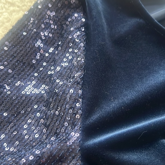 NWT Alex Evenings Sz M Formal Navy Blue Velvet Top with Sequin Long Sleeves - Picture 13 of 16